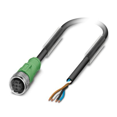Phoenix Contact SAC-5P-M12MS/1,5-PUR Sensor/Actuator Cable – 5-Pole A-Coded M12 Male Plug to Free Cable End, Halogen-Free PUR Jacket, 1.5 m