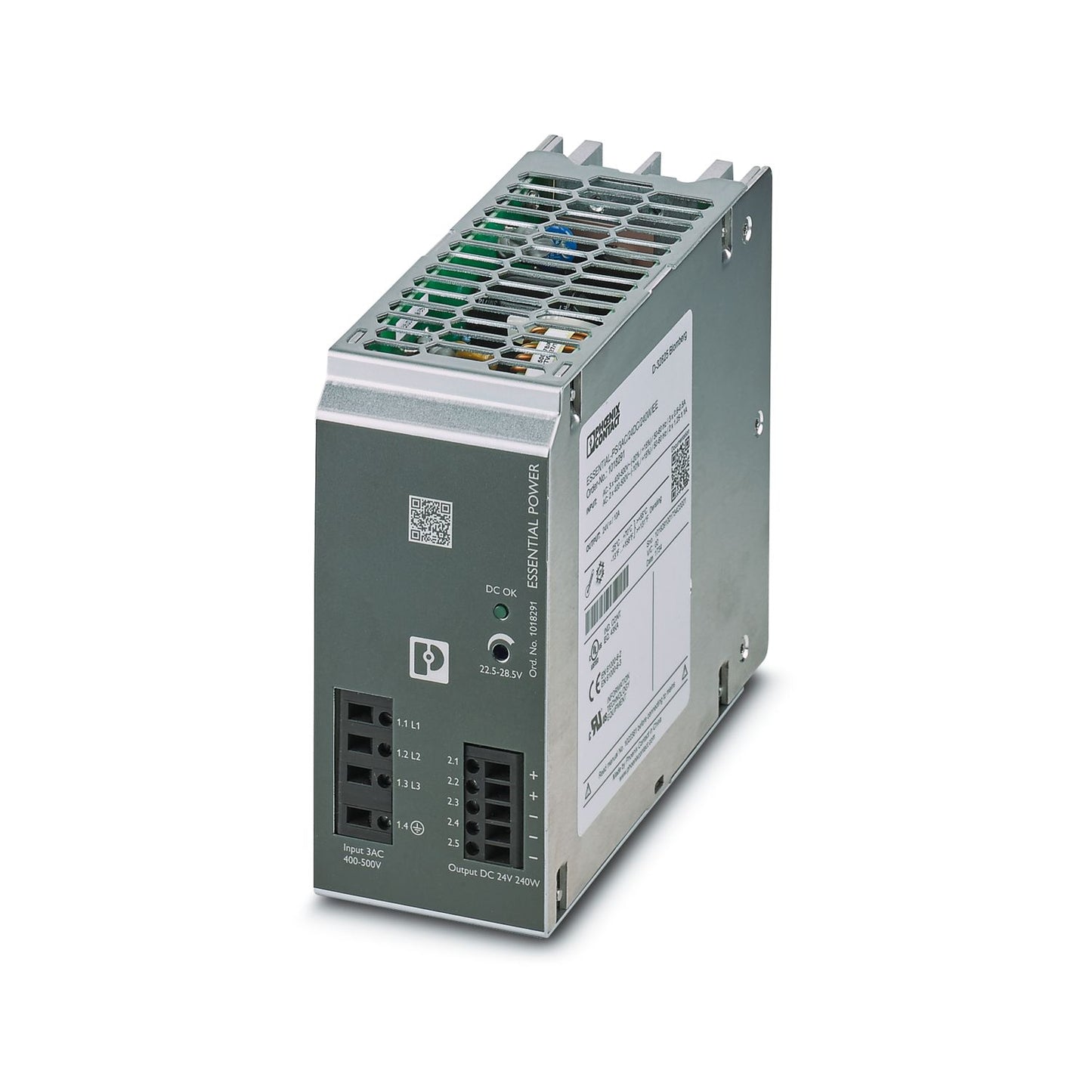 Phoenix Contact ESSENTIAL-PS/3AC/24DC/240W/EE – Three-Phase Input DIN-Rail Power Supply, 24 V DC / 240 W