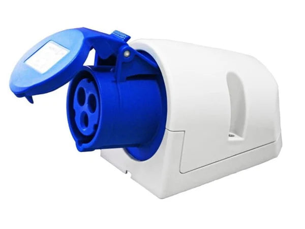 3-Pin 32A Wall Mount Industrial Socket – IP44 Rated | Surface-Mount Splash-Proof Socket