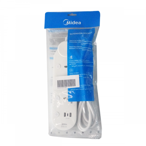 Midea 13A 3-Socket Extension Board with 2m Cable – ESU3K3B-2MB1, Fused UK Plug, Fire-Retardant Housing