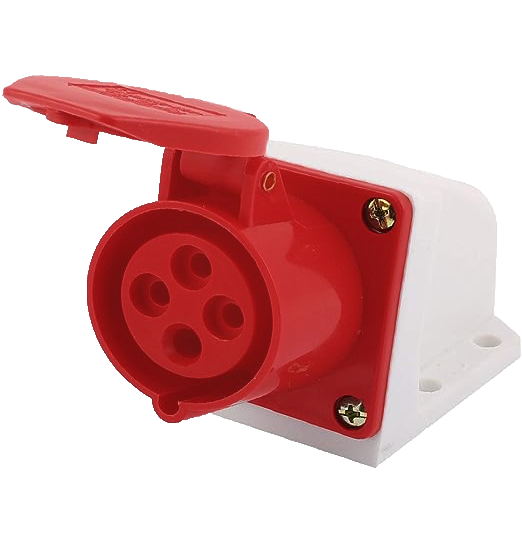 32A 4-Pin Wall Mount Industrial Socket | IP44 | 3P+E Heavy-Duty Power Outlet