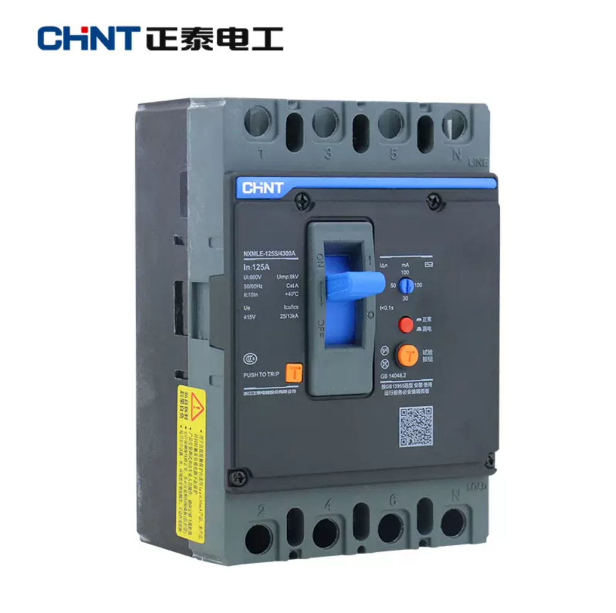 CHINT NXMLE-160S/3300 ELCB – 160A, 3P, Earth Leakage MCCB (100/200/300mA Adjustable)