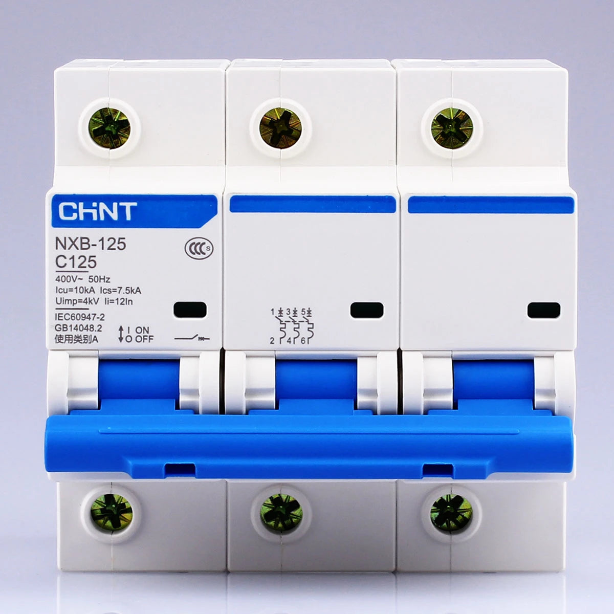 Chint NXB-125 3P C125 Miniature Circuit Breaker – 125A, 10kA Breaking Capacity, Type C Curve, 3 Pole MCB for Heavy-Duty Three-Phase Protection