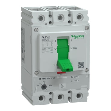 Schneider Electric G25F3A250 GoPact MCCB – G250F 250A 3P 36kA @ 415VAC TMD (3D)