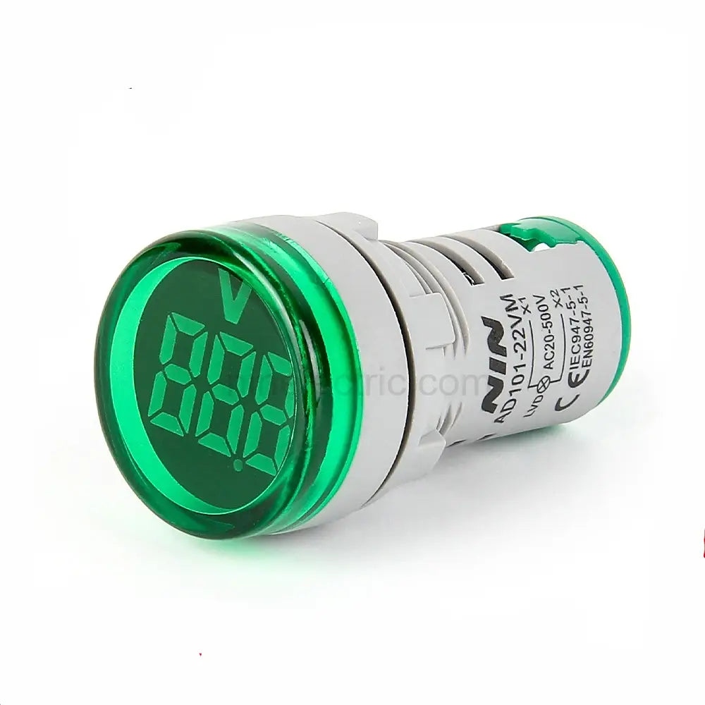 UNO Green Indicator Light with Digital Voltage Display – 220VAC, 22mm