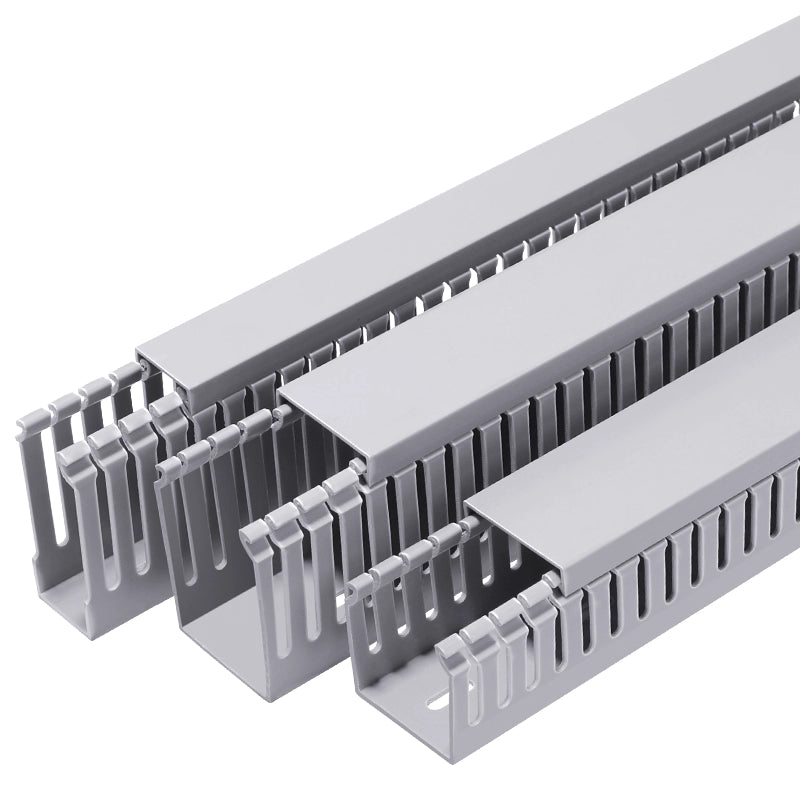 Grey Slotted Trunking 80×40 mm – 2 Meters per Piece | Oversized PVC Wiring Duct for Industrial Panels