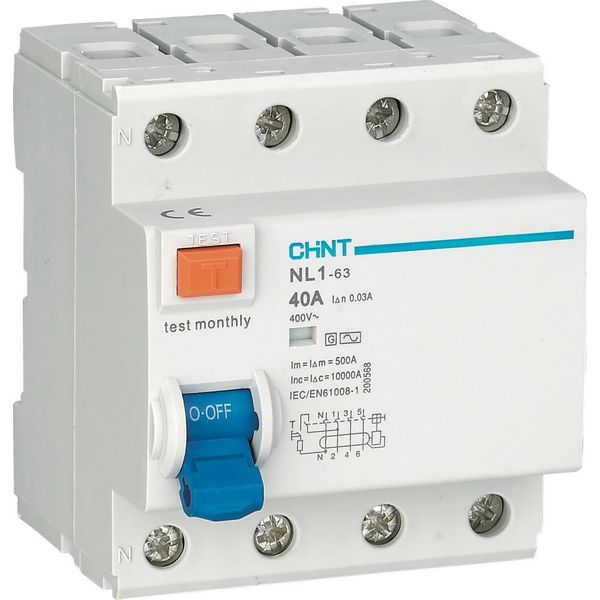 Chint NL1-63 4P 63A 300mA RCCB – 4 Pole Residual Current Circuit Breaker, AC Type, 300mA Sensitivity, 6kA Withstand for Three-Phase Earth Leakage Protection