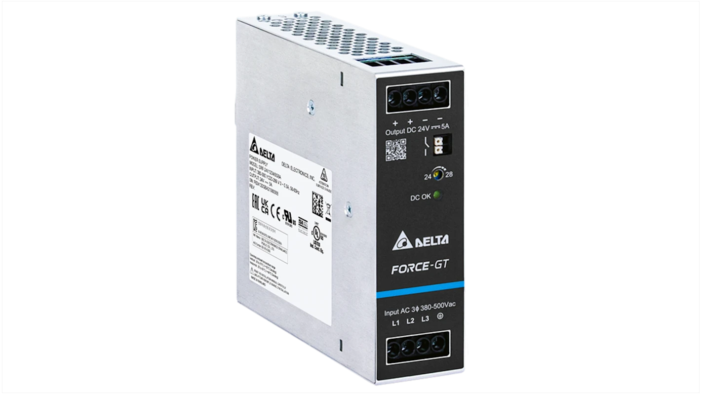 Delta DRF-24V120W3GBA – 24V DC 120W 5A DIN Rail Power Supply