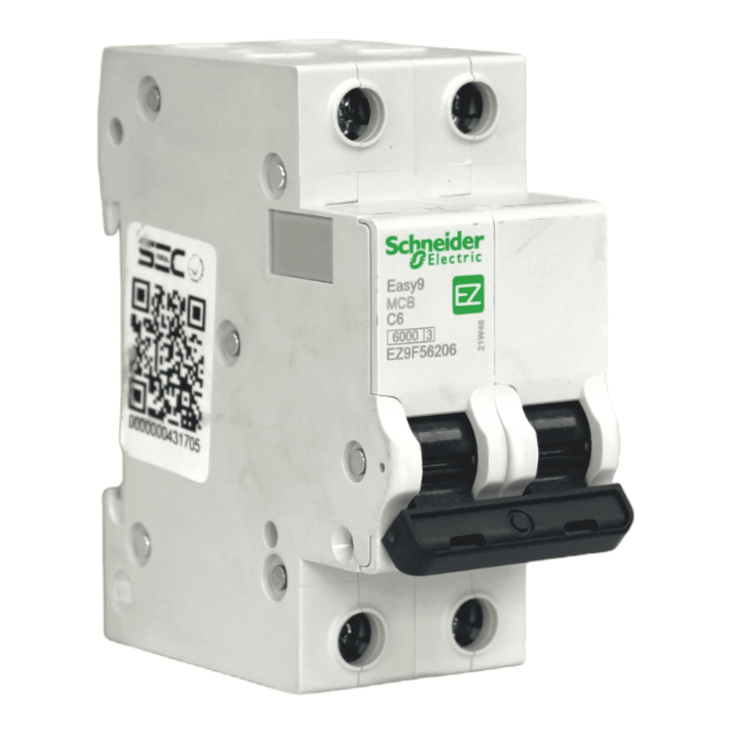 EZ9F56206 – Schneider Easy9 Miniature Circuit Breaker 6A, 2 Pole, C Curve, 6000A Breaking Capacity