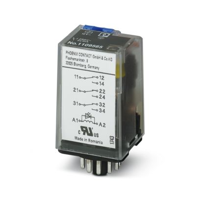 Phoenix Contact REL-IR-BL/L-12DC/3X21 – Plug-in Industrial Relay, 12 V DC Coil, 3 Changeover Contacts, LED, Status LED (Item 1109565)