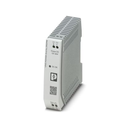 Phoenix Contact UNO-PS/1AC/12DC/30W – Primary-Switched UNO POWER Supply, DIN Rail Mounting, 1-Phase, Output: 12 V DC / 30 W (Item 2902998)