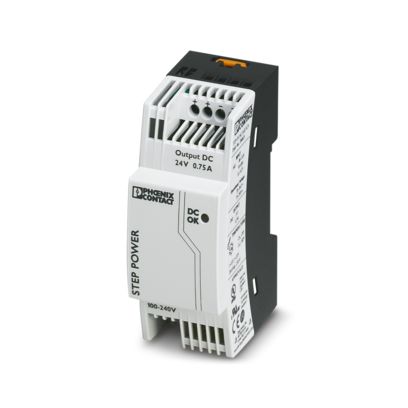 Phoenix Contact STEP-PS!/1AC/24DC/0.75 – Primary-Switched STEP POWER Supply, DIN Rail Mounting, 1-Phase, Output: 24 V DC / 0.75 A (Item 2868635)
