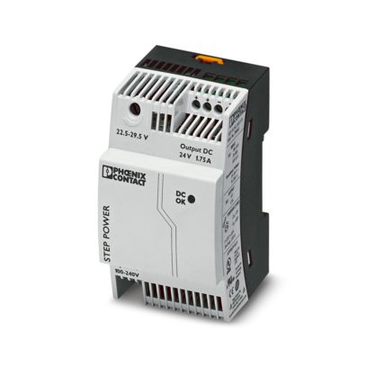 Phoenix Contact STEP-PS/1AC/24DC/1.75 – Primary-Switched STEP POWER Supply, DIN Rail Mounting, 1-Phase, Output: 24 V DC / 1.75 A (Item 2868648)