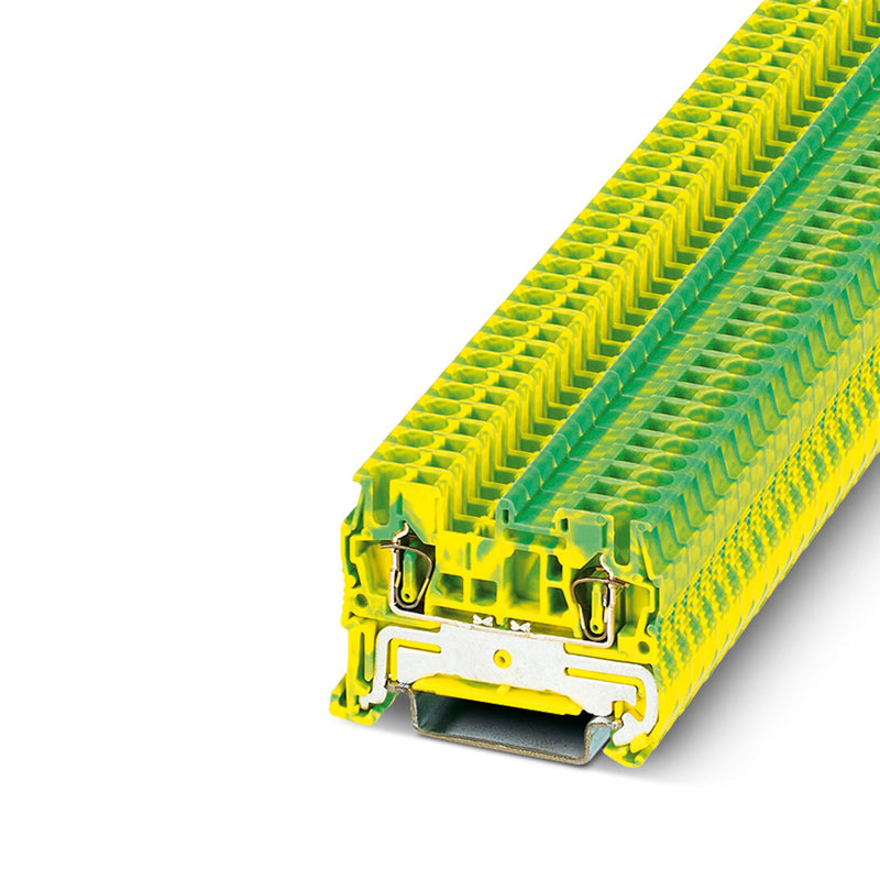 Phoenix Contact ST-6-PE – Spring Cage Ground Terminal Block, 2 Connections, Spring-Cage Connection, 1 Level, Rated Cross Section: 6 mm², Green-Yellow (Item 3031238)