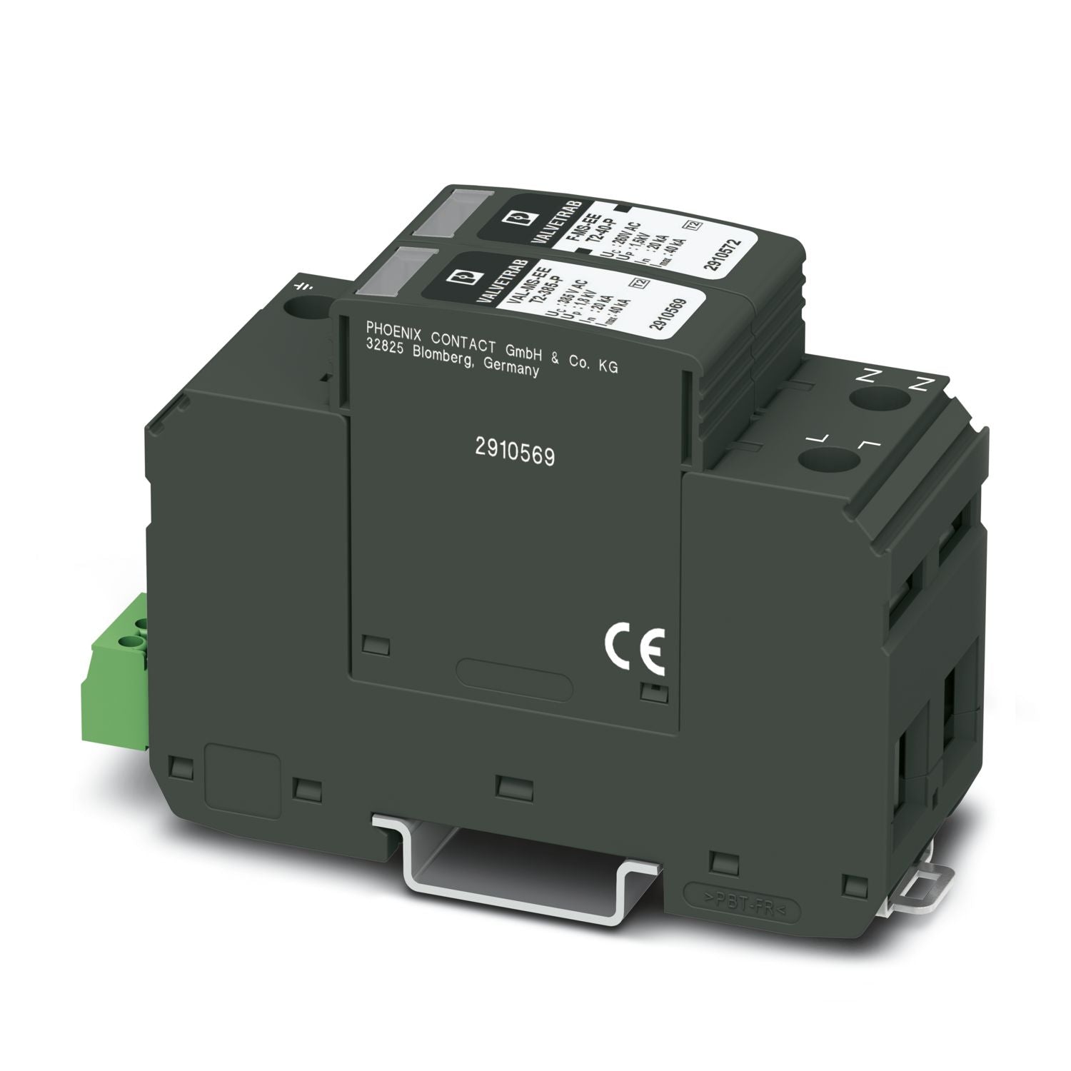 Phoenix Contact VAL-MS-EE-T2/1+1-385-FM – Type 2 Surge Arrester for 1-Phase Networks (L1, N, PE) with Remote Indicator Contact