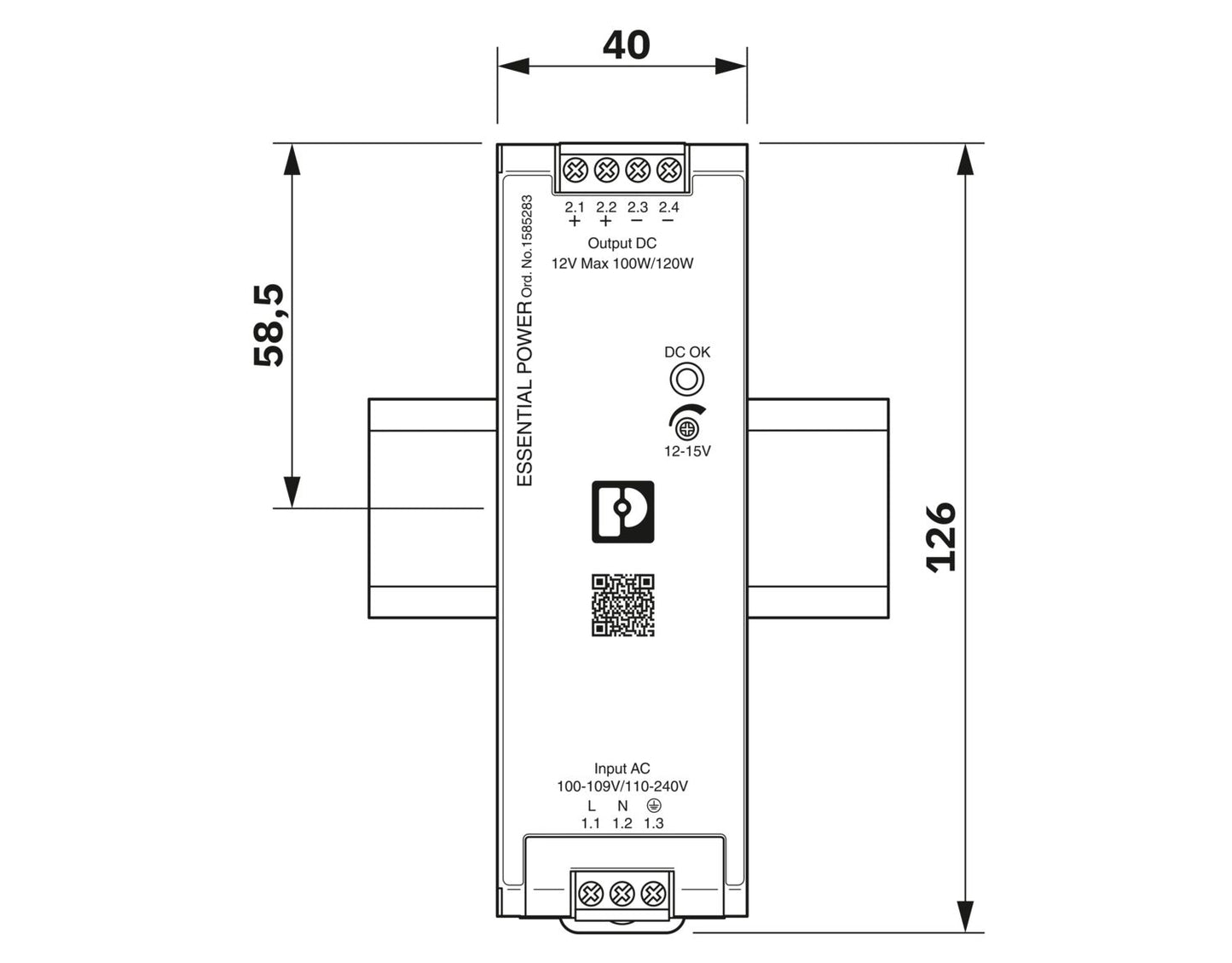 Phoenix Contact PS-EE-2G/1AC/12DC/120W/SC – DIN Rail Power Supply, 12 V DC, 10 A, 120 W (Part No. 1585283)