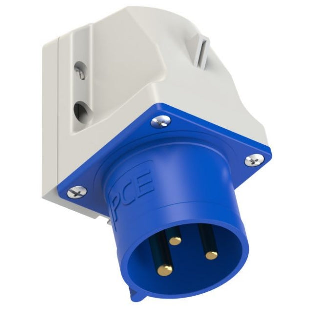 3-Pin 32A Wall-Mount Male Industrial Plug – IP44 Rated | Fixed Splash-Proof Power Inlet