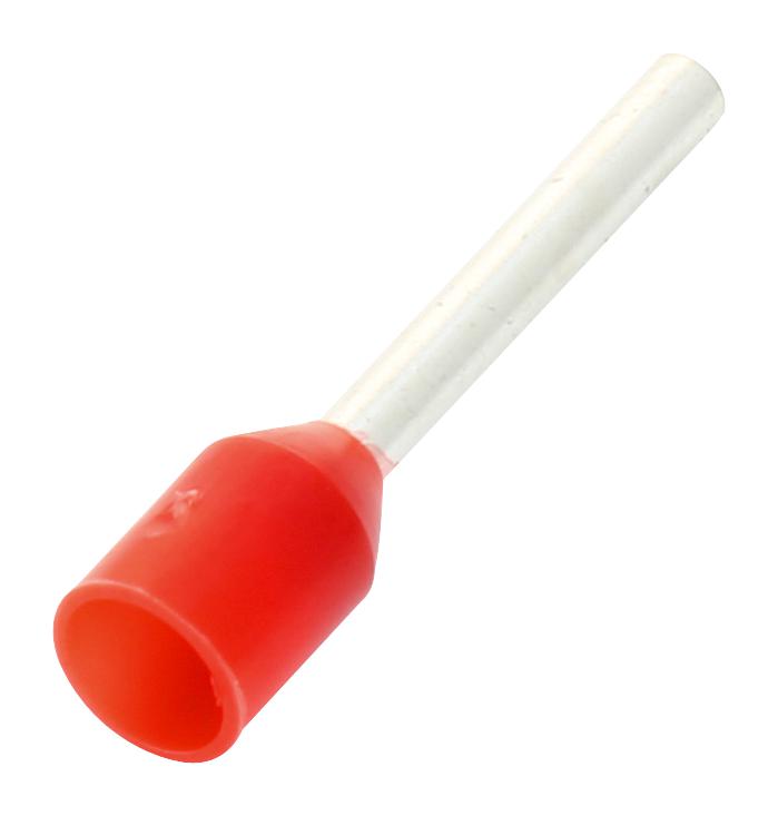 E1008 Bootlace Ferrule – 1.0 mm² (18 AWG), Red Insulated, 8 mm Pin Length