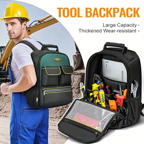WINHUNT Tool Backpack – Large Capacity, Thickened Wear-Resistant Oxford Fabric, Multiple Pockets, Padded Back Support, Laptop Compartment, for Electricians and Techniciansv -Empty