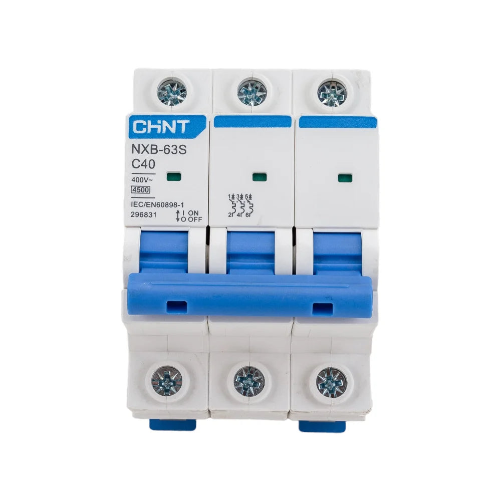 Chint NXB-63 3P C10 Miniature Circuit Breaker – 10A, 6kA Breaking Capacity, Type C Curve, 3 Pole MCB for Light-Duty Three-Phase Circuit Protection