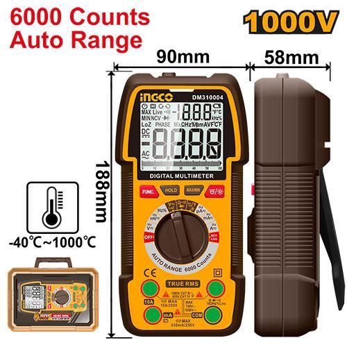Ingco Digital Multimeter 1000V 6000 Counts – DM310004