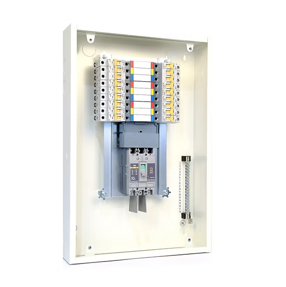UNO 4 Way Three Phase Distribution Board – 3P 160/200A UNO MCCB Incomer, Complete with 4 UNO 3P MCB Outgoers