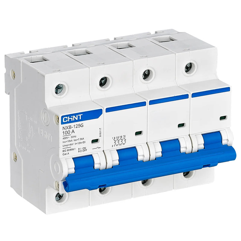 Chint NXB-125G 4P C80 Miniature Circuit Breaker – 80A, 10kA Breaking Capacity, Type C Curve, 4 Pole MCB for High-Load Three-Phase + Neutral Protection