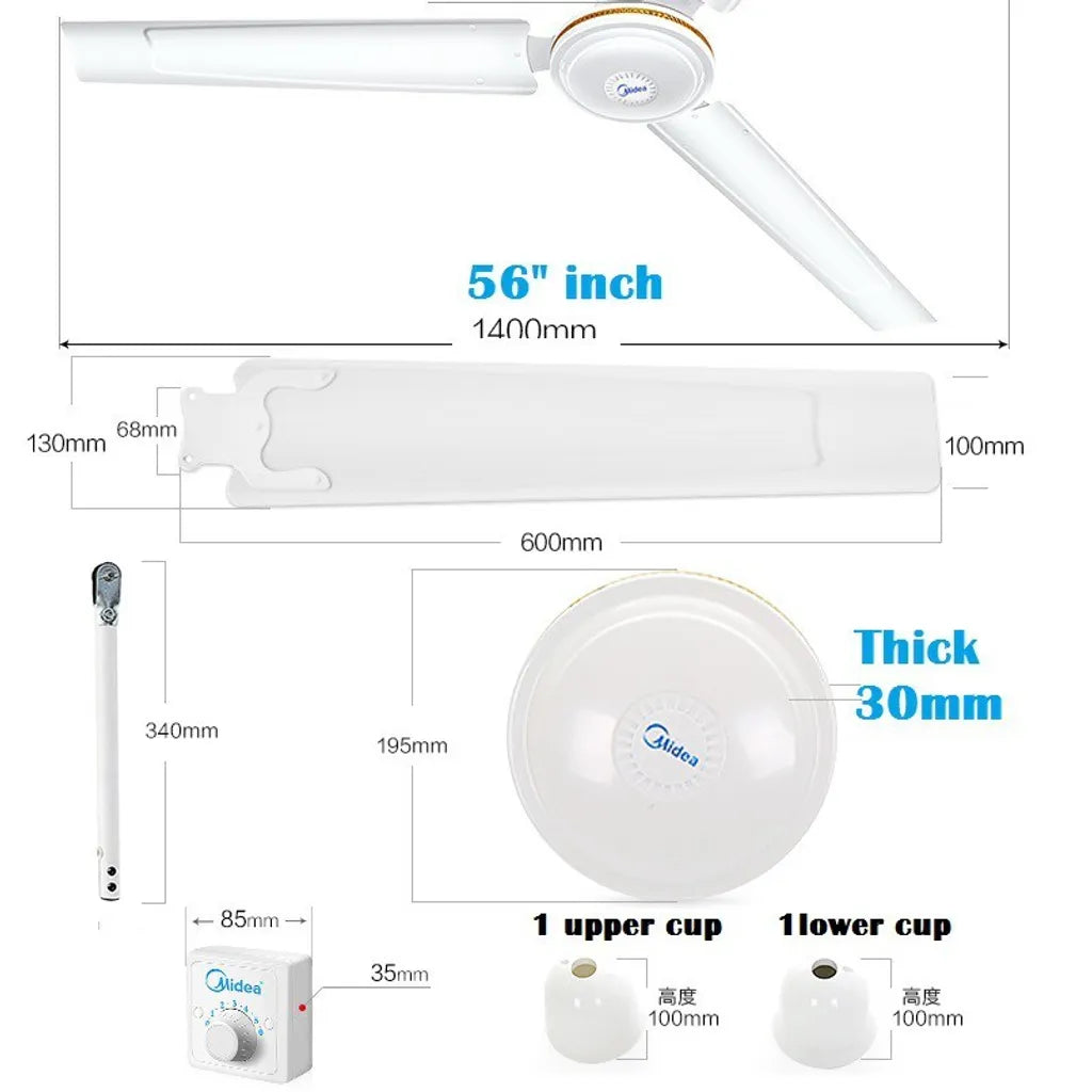 Midea 56″ Ceiling Fan Long Blade – 5-Speed, Energy-Efficient Cooling