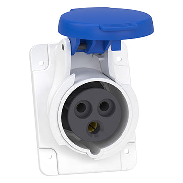 Schneider Electric PKF16F423 PratiKa Industrial Socket – 16A, 2P+E (3-Pin), 200–250VAC, IP44, Angled Panel Mount
