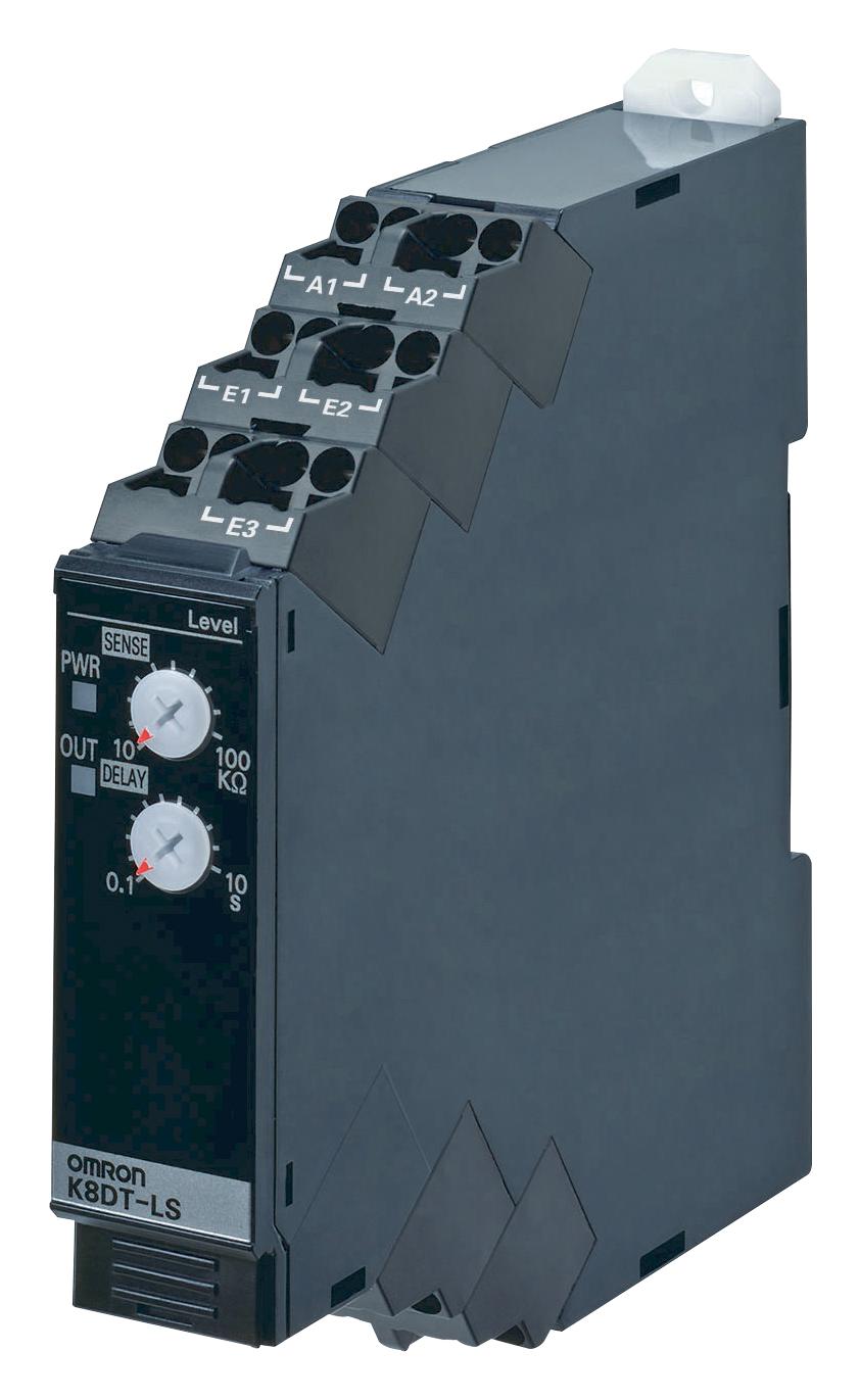 Omron K8DT-LS1CA Conductive Level Controller Monitoring Relay — 17.5 mm DIN Rail, SPDT Output, 100-240 VAC, 10 kΩ-100 kΩ Liquid Level Detection