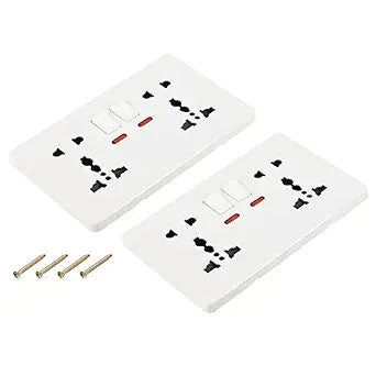 BINOKA Double Socket with 2 Gang Switch and 2 Pin Socket and Neon Power Indication