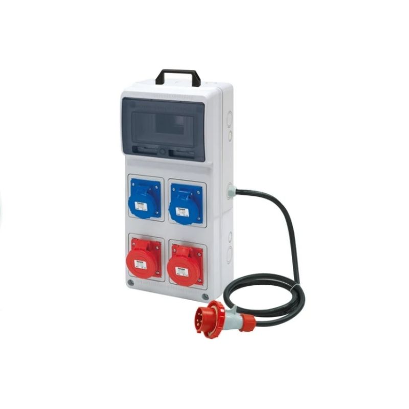 4-Way Plastic Industrial Distribution Panel – Complete with 2pcs 32A 3-Pin & 2pcs 32A 4-Pin Plugs, Sockets, MCBs & RCCBs