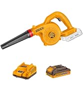 Ingco cordless blower pictured with battery and charger