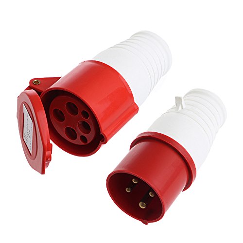 32A 4-Pin Straight Industrial Plug & Socket (Male & Female) | IP44 | 3P+E Inline Connector Set