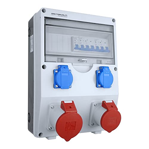 4-Way Plastic Industrial Distribution Panel – Complete with 2pcs 32A 3-Pin & 2pcs 32A 4-Pin Plugs, Sockets, MCBs & RCCBs