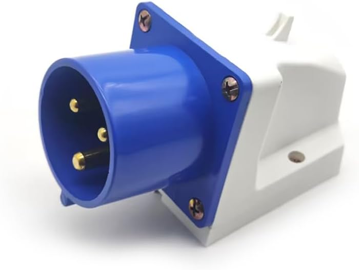 3-Pin 32A Wall-Mount Male Industrial Plug – IP44 Rated | Fixed Splash-Proof Power Inlet