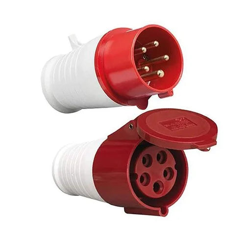 16A 5-Pin Straight Industrial Plug & Socket (Male & Female) – IP44 | 400V (3P+N+E)