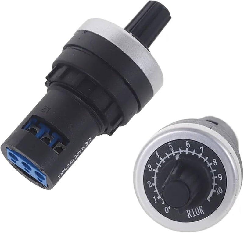 CKC Brand LA42DWQ-22 Panel Mount 2K Ohm Rotary Potentiometer, 22mm Hole, 2W, IP65, Speed Control for VFD