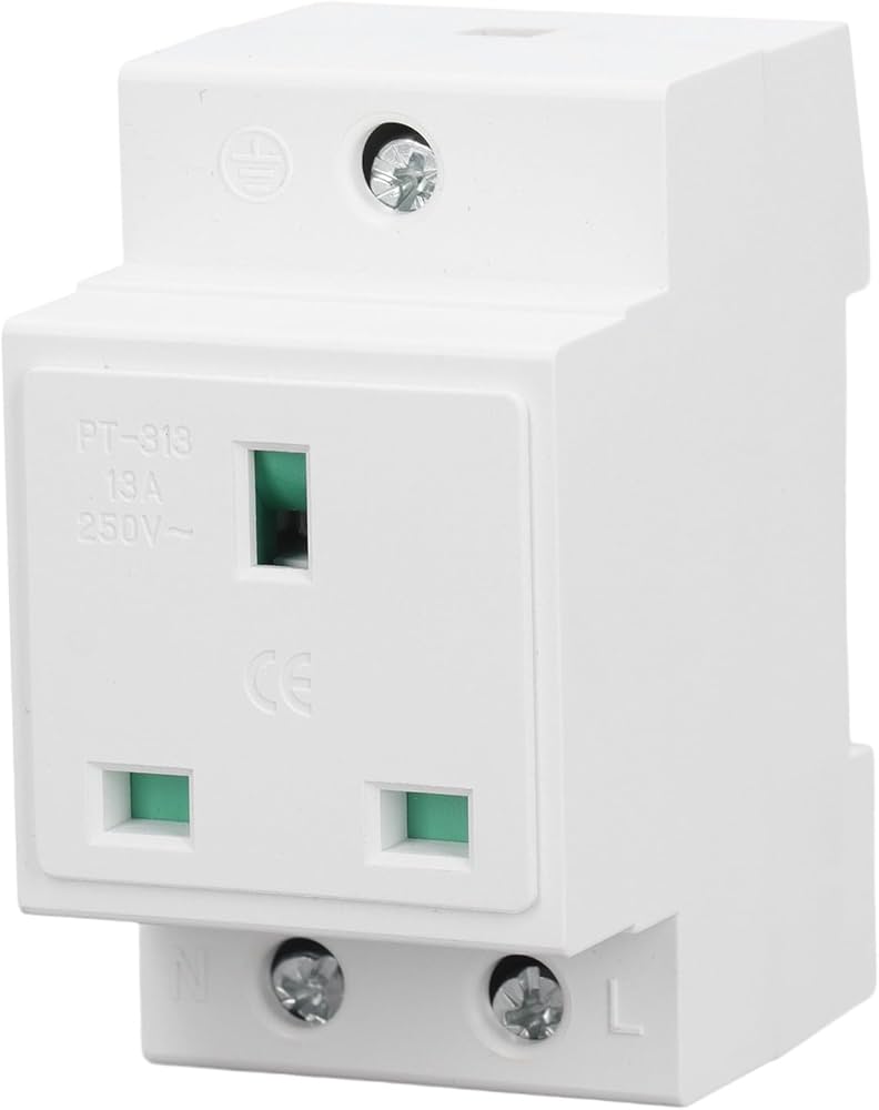 DIN Rail Modular UK Socket – 13A 250V BS 1363, Spring-Cage Terminals, NS 35 Rail Mount
