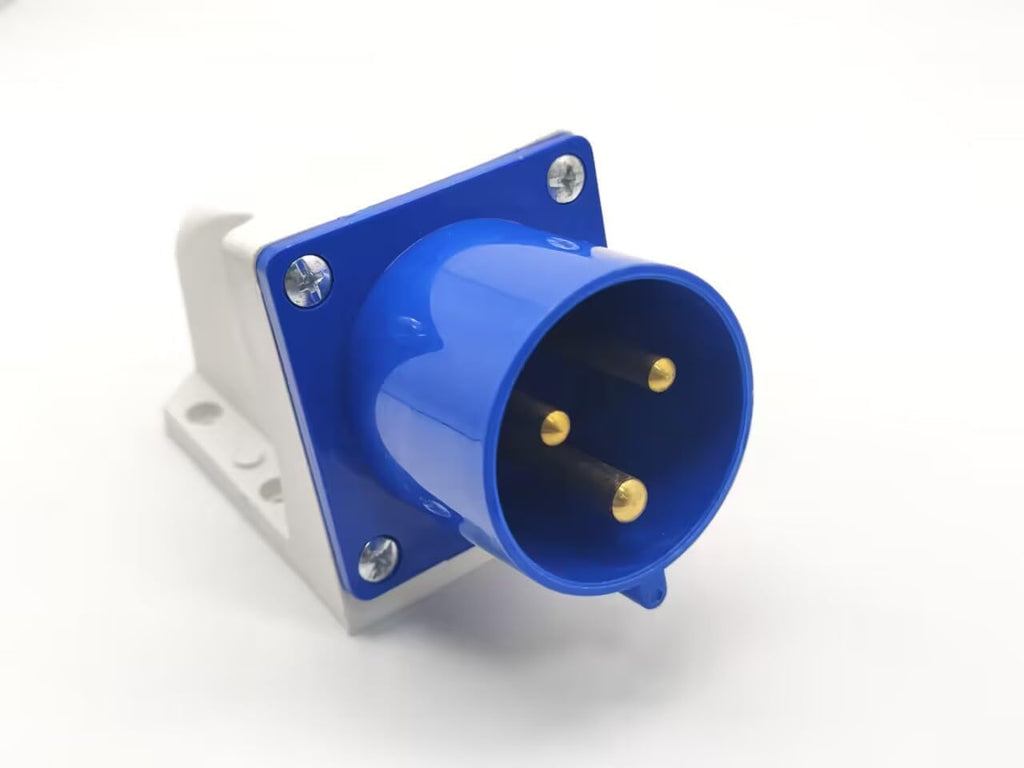 3-Pin 32A Wall-Mount Male Industrial Plug – IP44 Rated | Fixed Splash-Proof Power Inlet