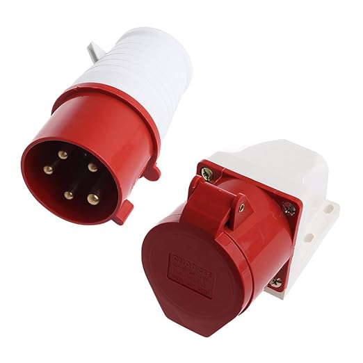 16A 5-Pin Wall-Mount Industrial Plug & Socket (Male & Female) – IP44 | 400V (3P+N+E)