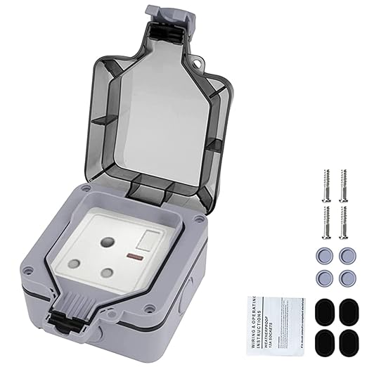 IP66 Waterproof Outdoor Single Socket – 15A High-Load Power Outlet with Protective Cover