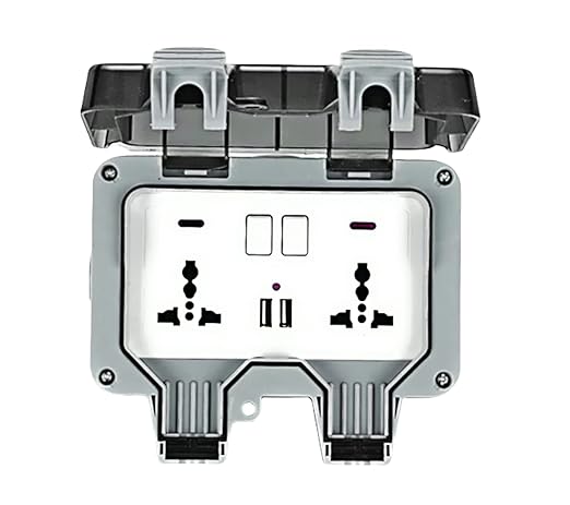Industrial Waterproof Double Socket with USB Ports – IP66 Outdoor Power Unit