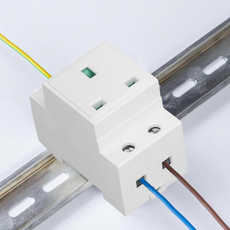 DIN Rail Modular UK Socket – 13A 250V BS 1363, Spring-Cage Terminals, NS 35 Rail Mount