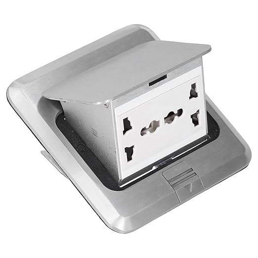 Silver Metal Floor Pop-Up Double Multi-Socket Floor Box • Double Multi Module • Power + Data Solution