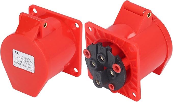 32A 4-Pin Panel Mount Industrial Socket | IP44 | 3P+E Flush-Mount Power Connector
