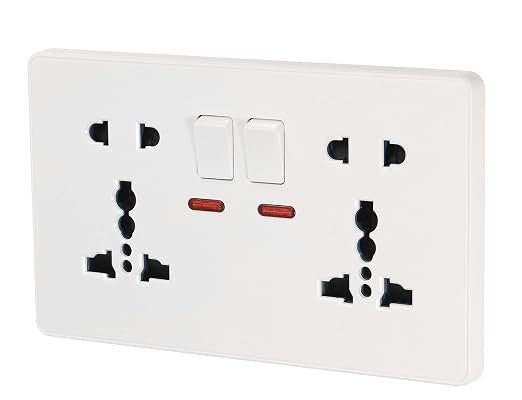 BINOKA Double Socket with 2 Gang Switch and 2 Pin Socket and Neon Power Indication