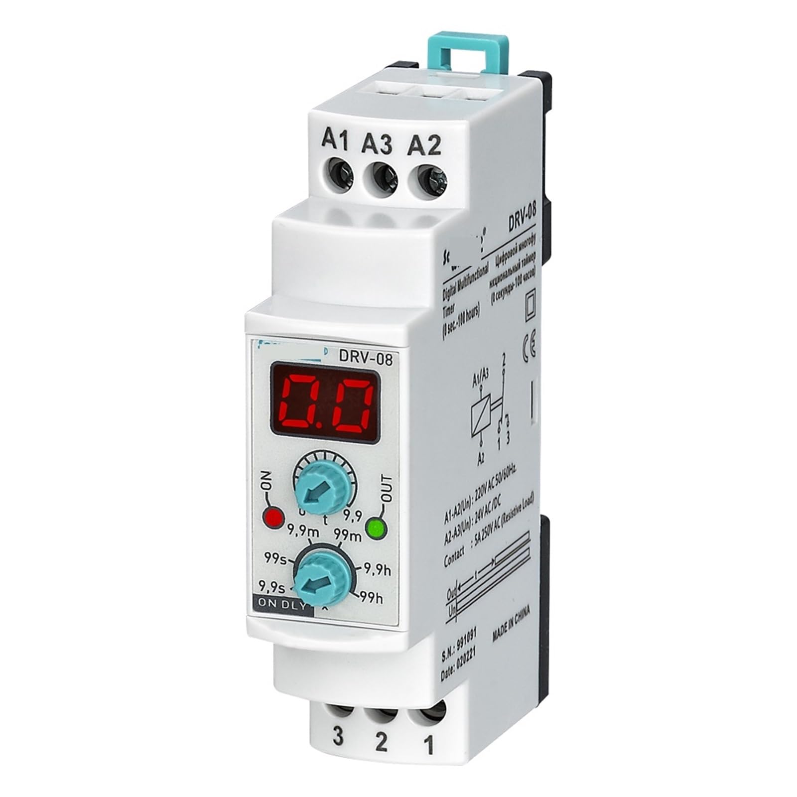 Time Relay DRV-08 – DIN Rail Multi-Function Timer Relay for Industrial Timing & Control Applications