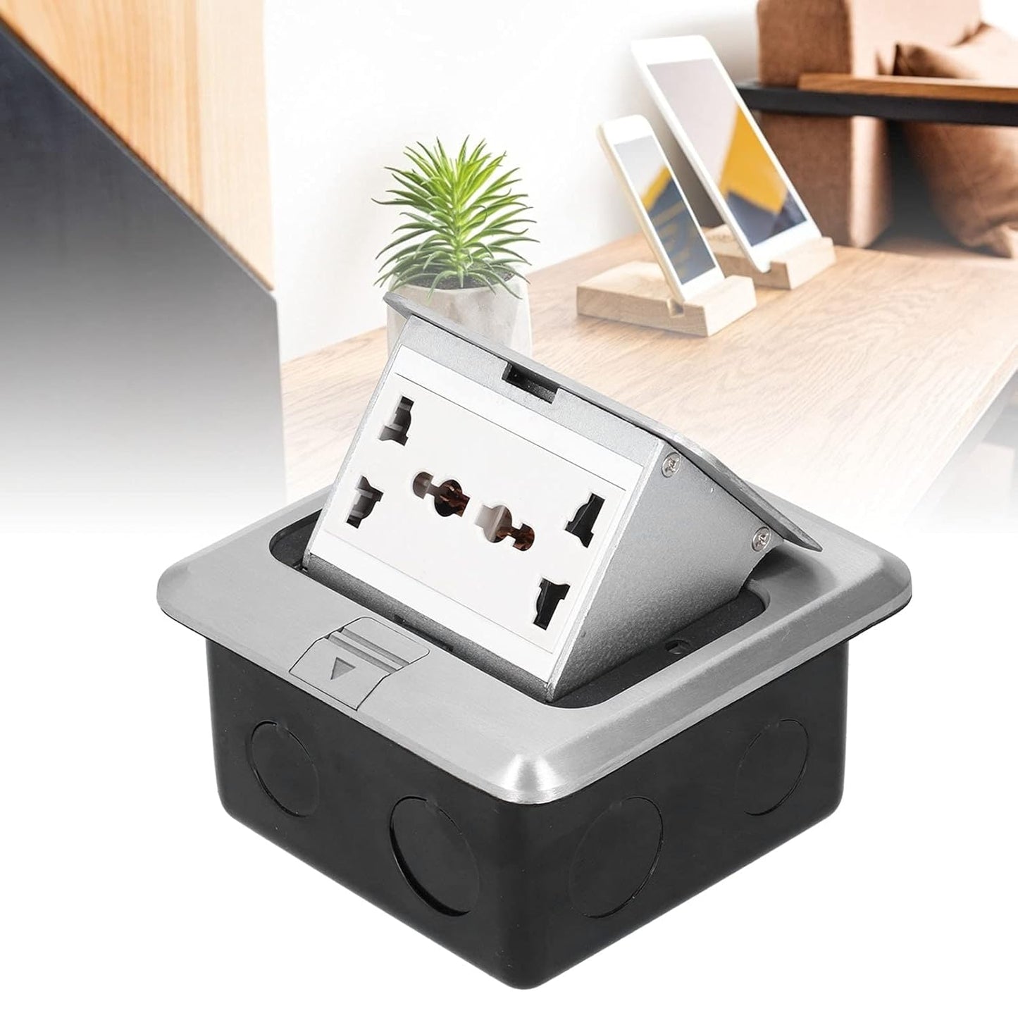Silver Metal Floor Pop-Up Double Multi-Socket Floor Box • Double Multi Module • Power + Data Solution