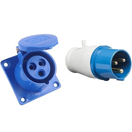 Industrial Plug & Panel Mount Socket Set – 3-Pin, 16A, 220V, IP44 (Male + Panel-Mounted Female CEE Set)